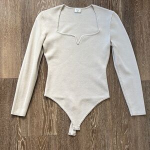 Abercrombie & Fitch Beige Long Sleeve Bodysuit